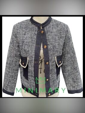 Minimary Navy Blue Tweed/Denim Accents Jacket (S)